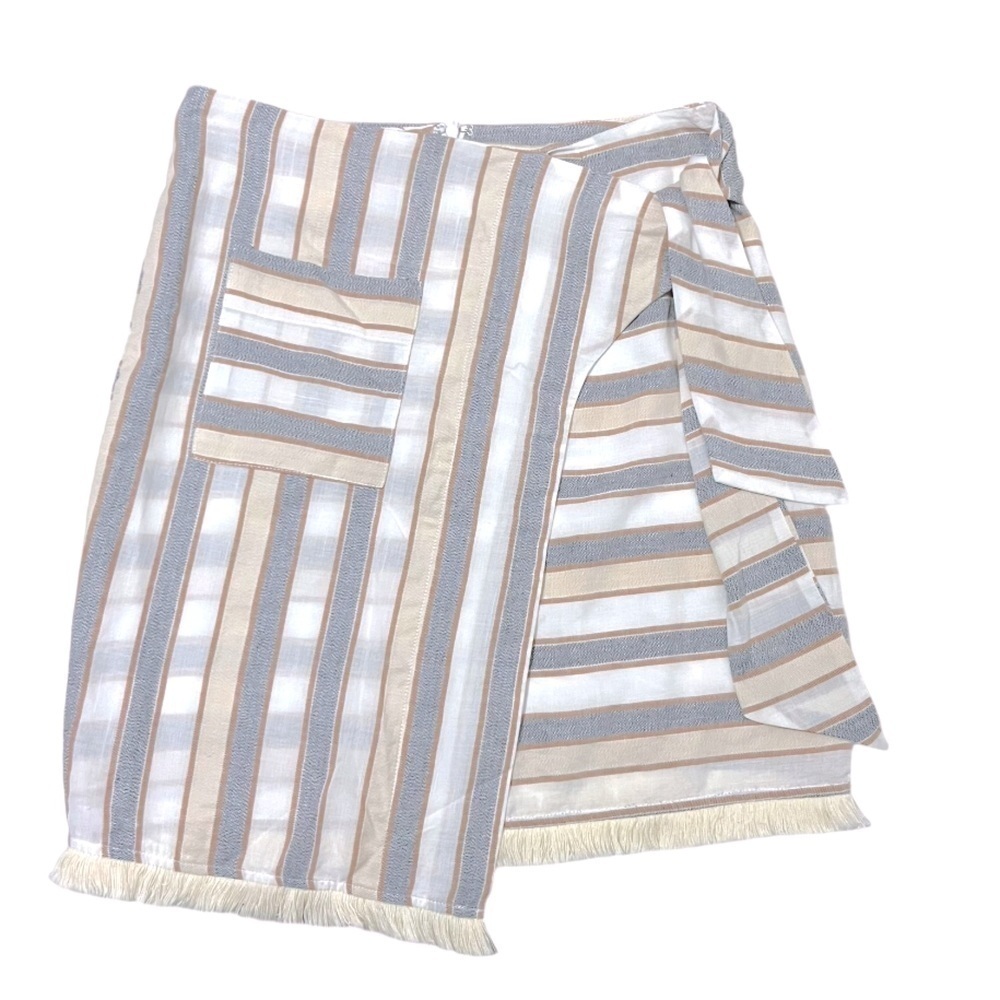 NWT Mystree Faux Wrap Skirt Small Women Boho Tie Anthropologie Blue White Fringe